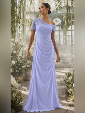 Ryanth One Shoulder Mother of The Bride Chiffon Dresses - Size 14 NWT Periwinkle
